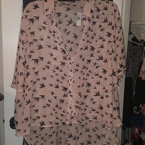 3XL Light pink with black bird silhouette print
